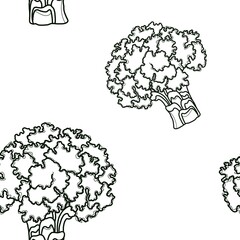 sketch of head. Minimalistic seamless pattern with drawn broccoli. Kitchen pattern with the image of broccoli for textiles, wallpaper, kitchen appliances.