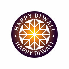 Diwali festival holiday design with mandala style of Indian Rangoli and hanging diya -   White  background. Vector illustration.