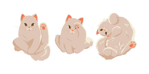 Set of vector cartoon cats isolated on white background. Illustration for pet product, children's book, cards, greetings, print.