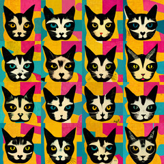 Pattern with cats, pop art style, seamless