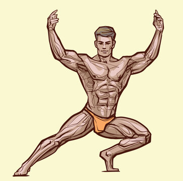 muscleman anatomy heroic body doing a bodybuilder pose ten in white  background, 3d illustration Stock Photo - Alamy