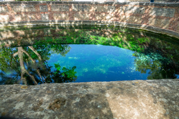 Fuente Grande water spring in Alfacar (Granada, Spain), from where the Aynadamar irrigation channel comes out, built by the Arabs of the Zirí dynasty (11th century) to carry water to the Albaicín