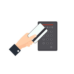 Hand scanning ID card to the attendance machine. Simple flat illustration 