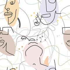 Woman Face line. Abstract drawing seamless pattern