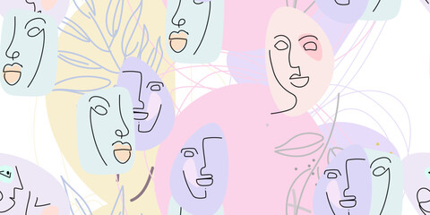 Face line pattern. Minimal art one line drawing.
