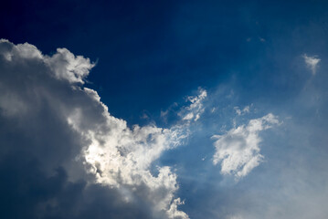 blue sky with thick white clouds for wallpaper