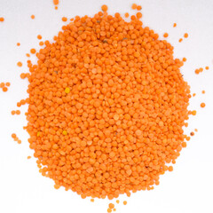 yellow lentil seeds for cooking and dishes on a white background