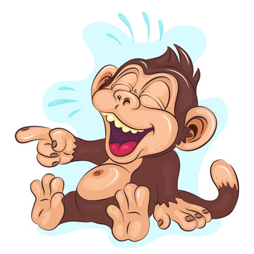 Cartoon Laughing Monkey. A cute illustration of a laughing monkey pointing his finger. Cartoon mascot. Positive and unique design.