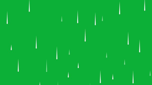 Rain with green background. Cartoon animation of rain water
