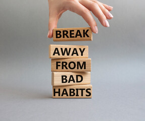 Break away from bad habits symbol. Wooden blocks with words Break away from bad habits. Beautiful...