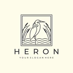 Foto op Plexiglas heron bird with line art and emblem style logo vector icon design template illustration © SD22