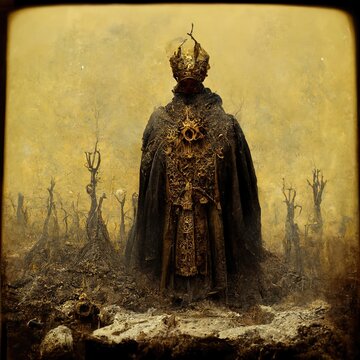 Digital art of inorganic evil bishop, 3d illustration