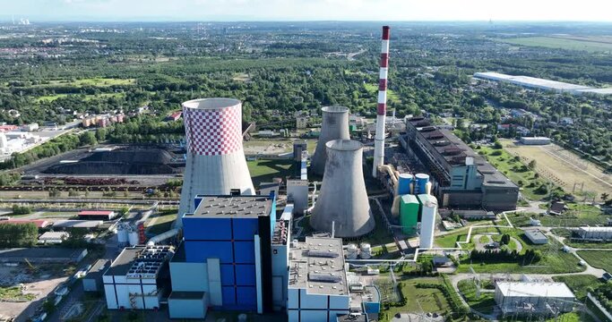 Aerial View of Industrial Coal Power Plant in Lagisza in Silesia, Będzin, Poland. 