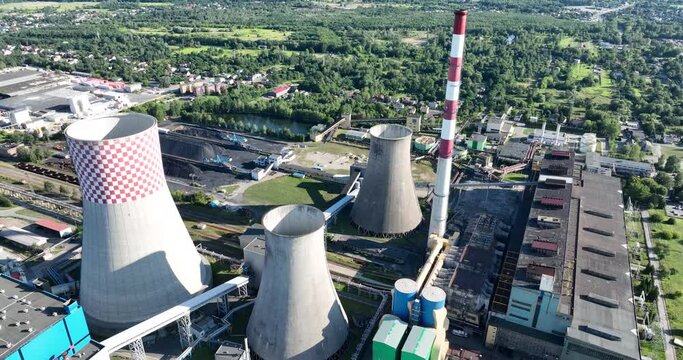 Aerial View of Industrial Coal Power Plant in Lagisza in Silesia, Będzin, Poland. 