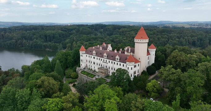 Aerial View of Konopiste Castle (Zámek Konopiště) Central Bohemian Region, Czechia, Czech republic, Europe.