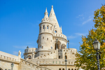 Fototapeta na wymiar The Halászbástya or Fisherman's Bastion is one of the best known monuments in Budapest, located near the Buda Castle, in the 1st district of Budapest, Hungary