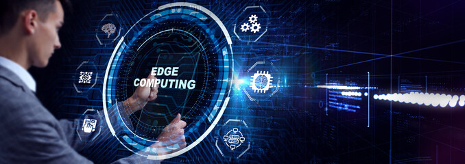 Edge computing modern IT technology on virtual screen. Business, technology, internet and networking concept.