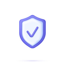 3D Shield and check mark isolated on white background. Security concept. Money guarantee.