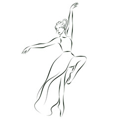 sketch drawing of an elegant dancer in a dance, a ballerina in a long dress 