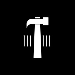 Hammer and nails icon isolated on dark background