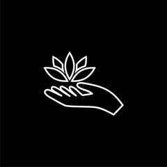  Lotus in hand icon isolated on dark background