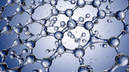 Abstract blue connected glass bubbles molecule background. 3D Rendering 