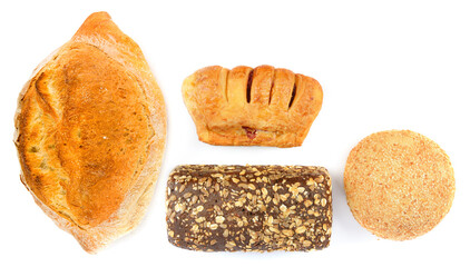 Bread in assortment isolated on white .