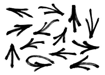 Set of graffiti arrows drawn by a brush. Vector illustration