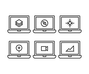 laptop computer and user interface icons vector illustration