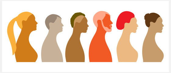 Silhouette of woman and men. Face profile view. Vector stock illustration. EPS 10