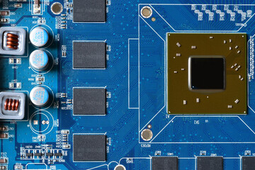 Detail of the processor core of a video card. graphics processing unit on a latest generation Video...