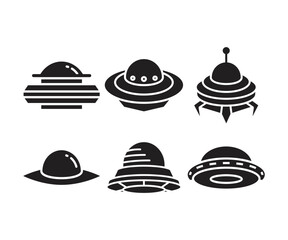 ufo and flying saucer icons set illustration