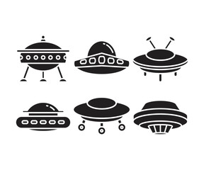 ufo and flying saucer icons set illustration