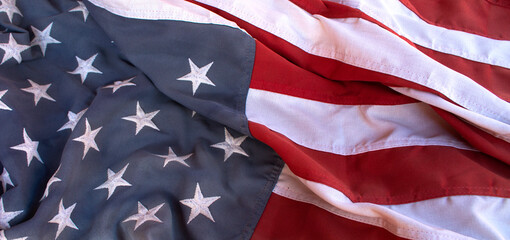 retro worn wrinkled old American flag vintage background America national government election backdrop