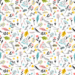 Seamless pattern with hand drawn flowers. Floral background. Trendy texture for wallpaper, wrapping, fabric, print, textile