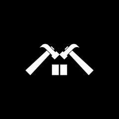 Hammer roof real estate icon isolated on dark background