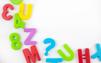 Colorful letters on a white background. Game. Education. Preschool