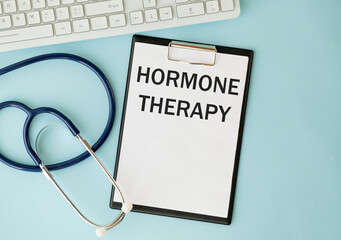 Hormone therapy text written in Notebook.Business photo showcasing treatment of disease with synthetic derived hormones