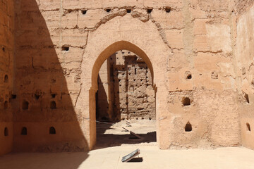 Ruins of El Badi Palace, famous monument of the city of Marrakesh (Morocco)