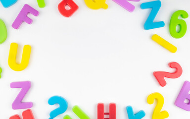 Colorful letters on a white background. Game. Education. Preschool