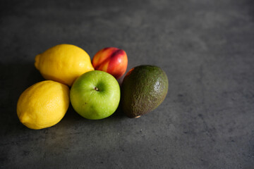 Health Snack of Apple, Avocado, Lemon, nectarine