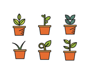 Obraz premium tree in plant pot icons set vector illustration