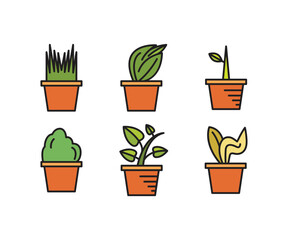 tree in plant pot icons set vector illustration