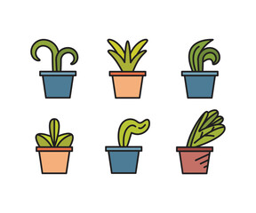 tree in plant pot icons set vector illustration