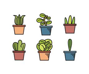 tree in plant pot icons set vector illustration