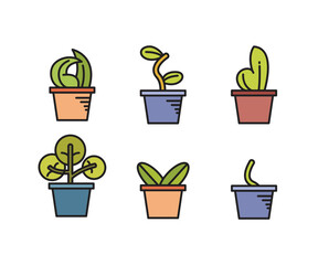 tree in plant pot icons set vector illustration