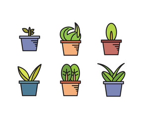 tree in plant pot icons set vector illustration