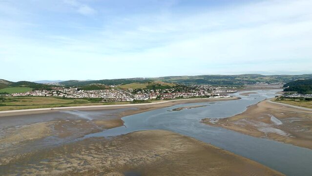 Aerial approach of Deganwy, Wales, England in summer