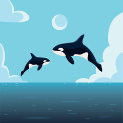 Obraz na płótnie Canvas jumping orca whales