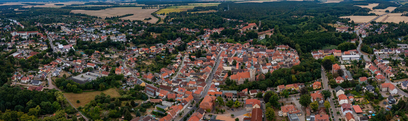 Fototapeta na wymiar Aerial view of the old town Bad Belzig in Germany on a sunny afternoon in spring